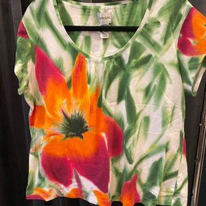 Chicos Womens Top/T-Shirt Green/Orange/White Size 3= XL-16